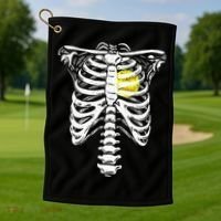 Softball Heart Skeleton Rib Cage Halloween Love Softball Golf Towel thumb 1