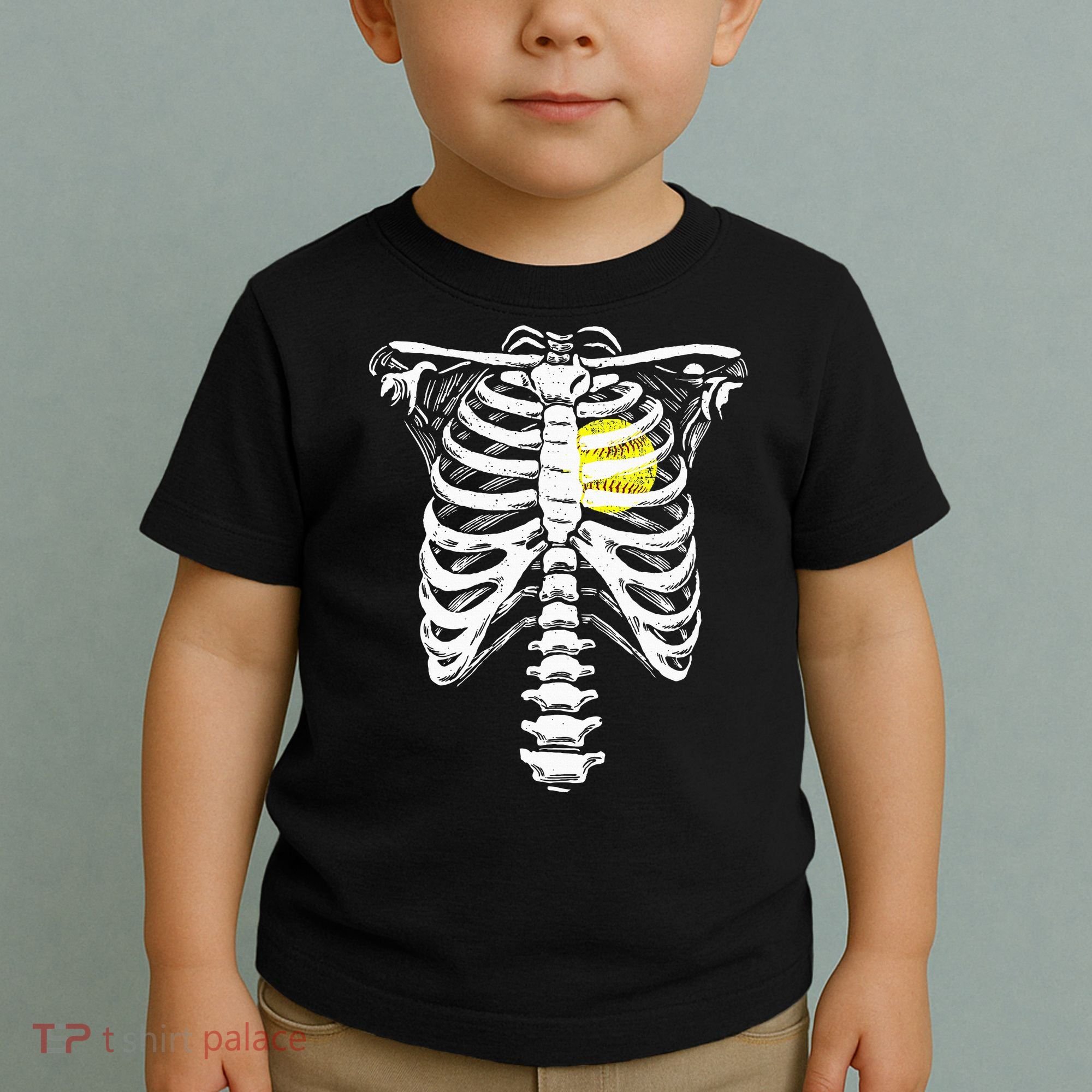 Softball Heart Skeleton Rib Cage Halloween Love Softball Toddler T-Shirt