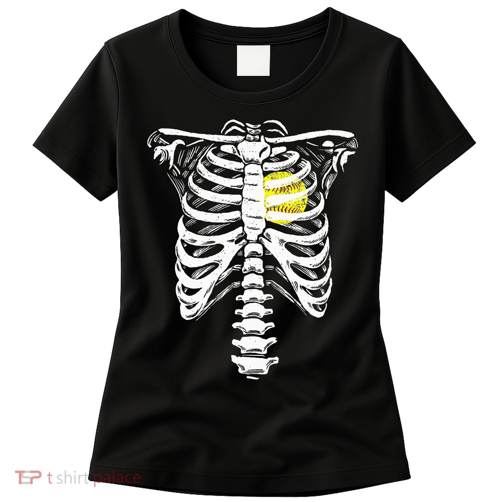 Softball Heart Skeleton Rib Cage Halloween Love Softball Women's T-Shirt