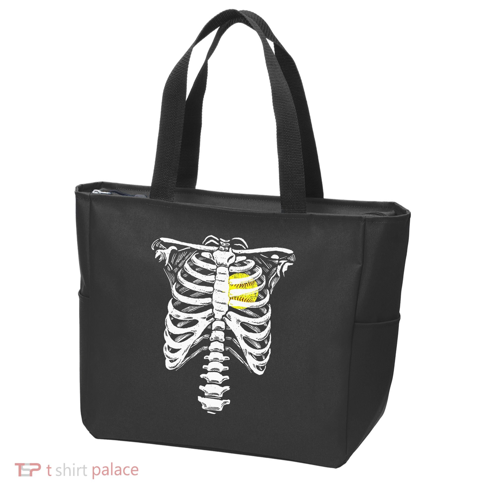 Softball Heart Skeleton Rib Cage Halloween Love Softball Tote Bag
