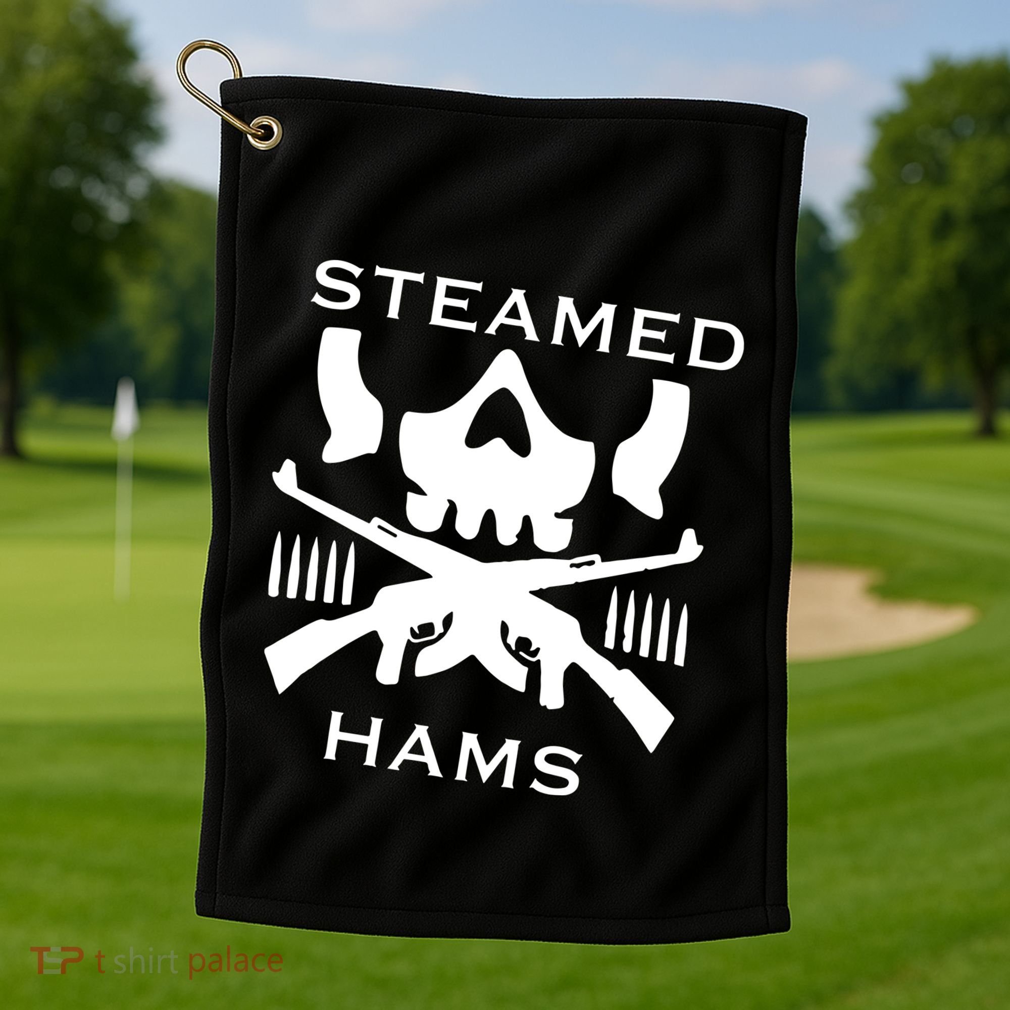 Steamed Hams Skull Guns Golf Towel