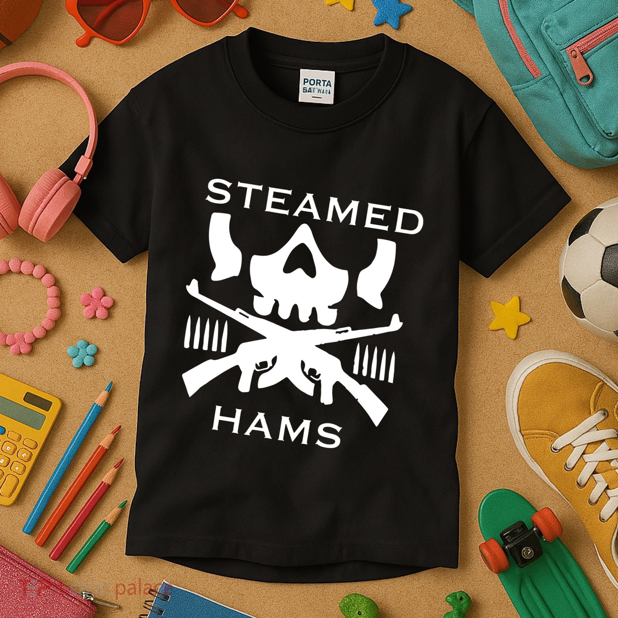 Steamed Hams Skull Guns Kids T-Shirt