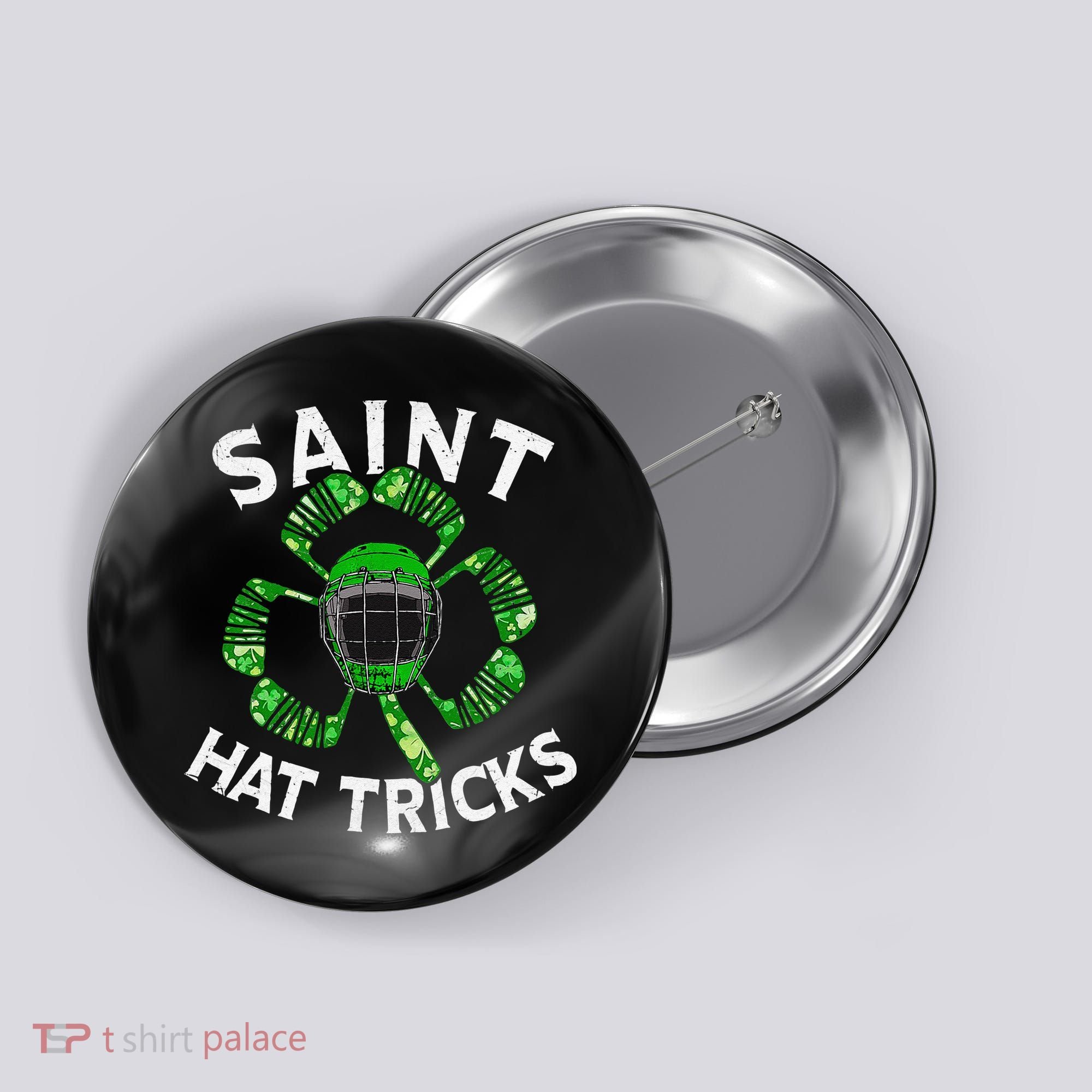 Saint Hattrick St Patrick's Day Hockey Hat Tricks Button