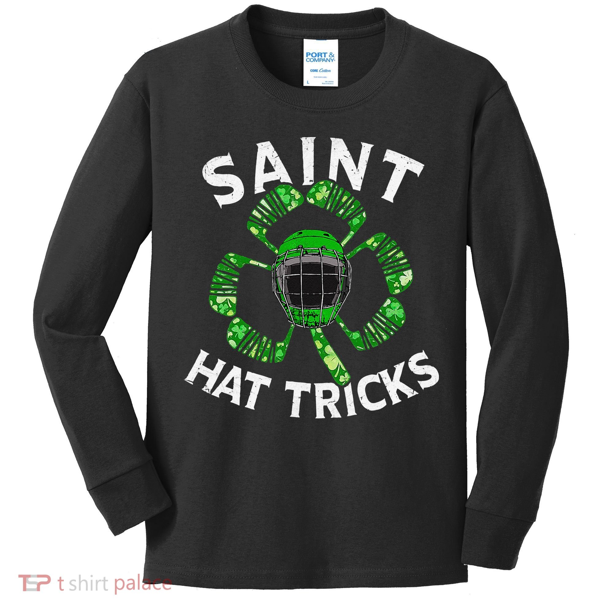Saint Hattrick St Patrick's Day Hockey Hat Tricks Kids Long Sleeve Shirt