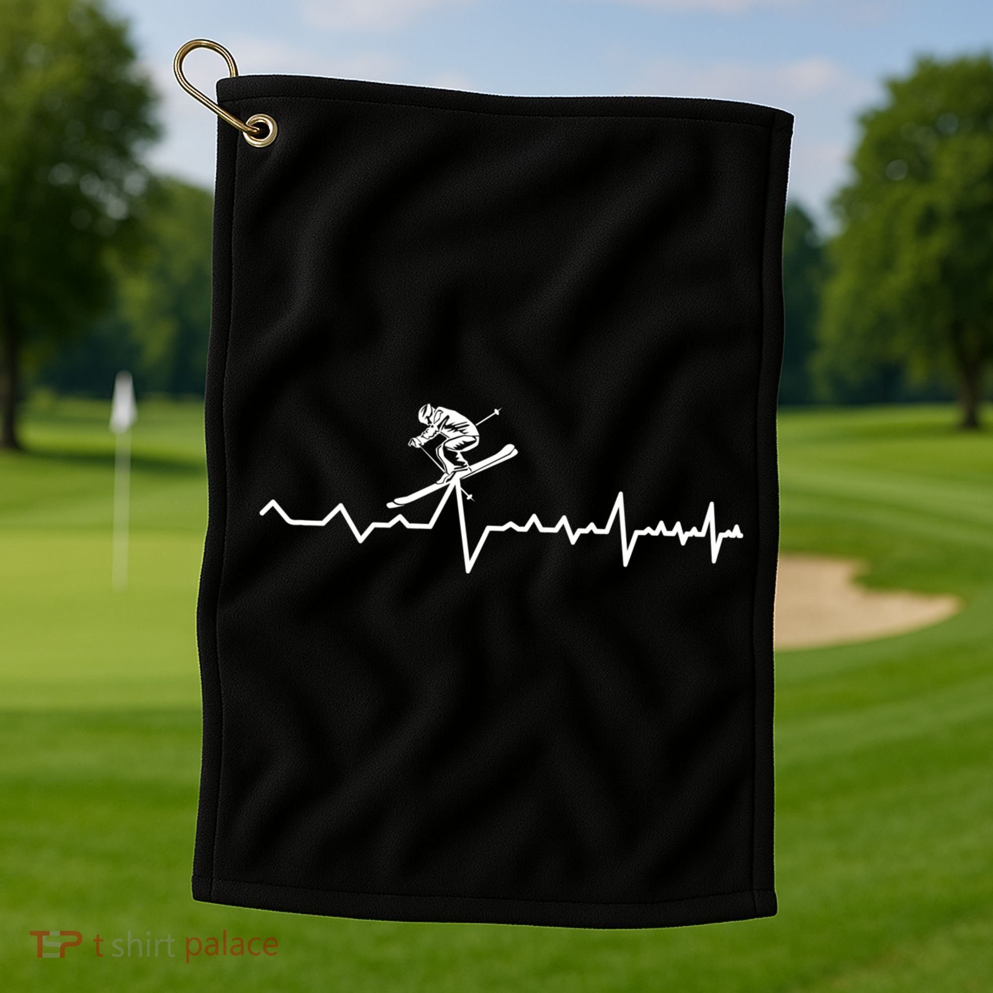 Skier Heartbeat Ski Instructor Winter Sport Skiing Ski Gift Golf Towel