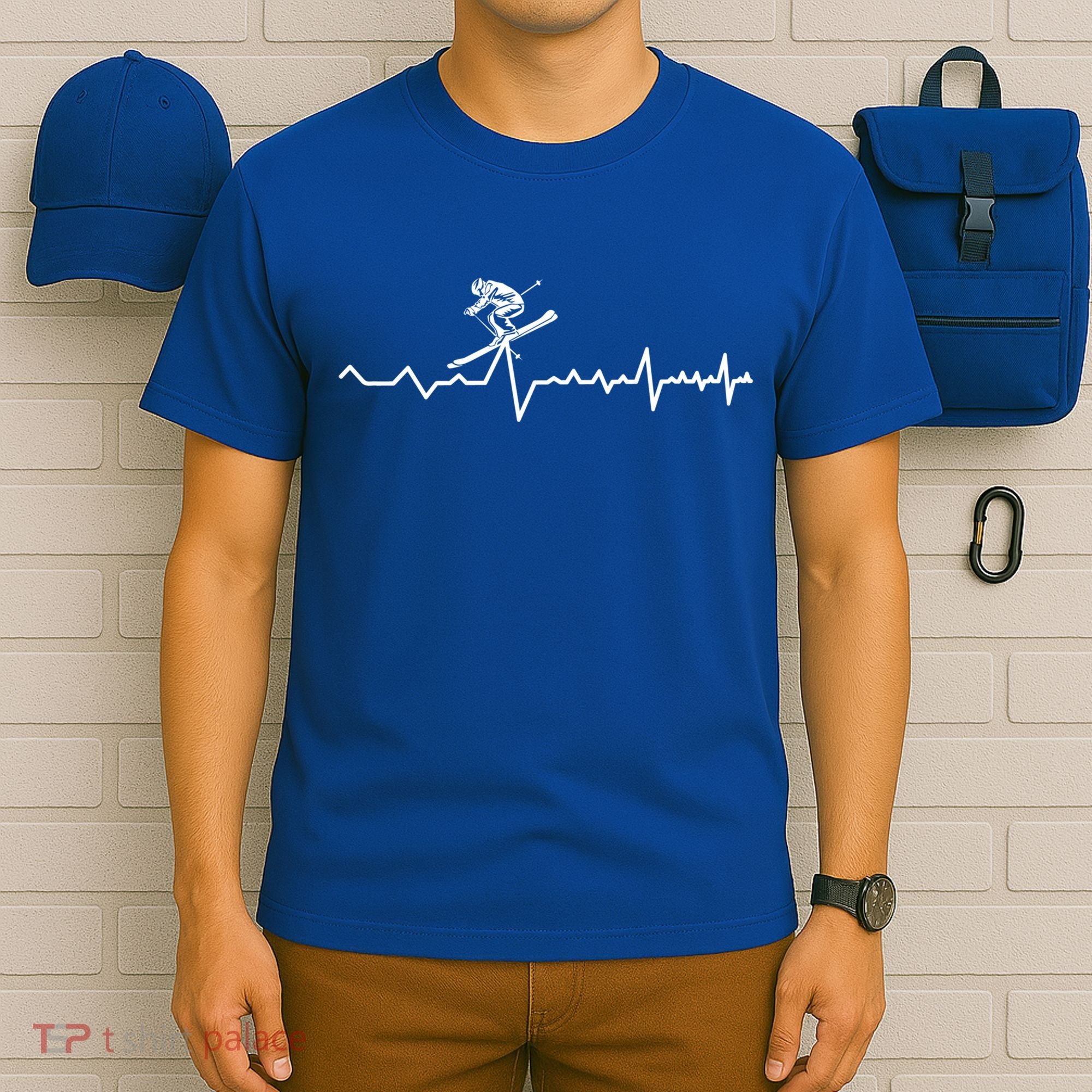 Skier Heartbeat Ski Instructor Winter Sport Skiing Ski Gift T-Shirt