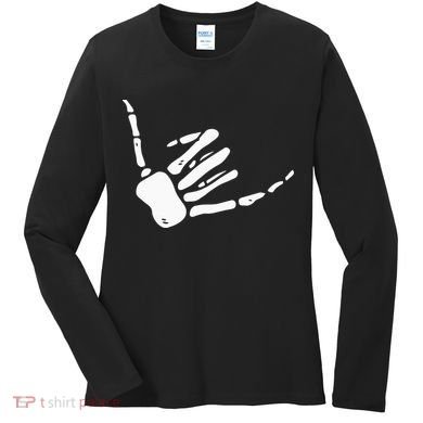 Skeleton Hand Shaka Sign Hang Loose Bones Women's Long Sleeve Shirt