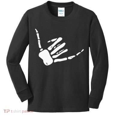 Skeleton Hand Shaka Sign Hang Loose Bones Kids Long Sleeve Shirt