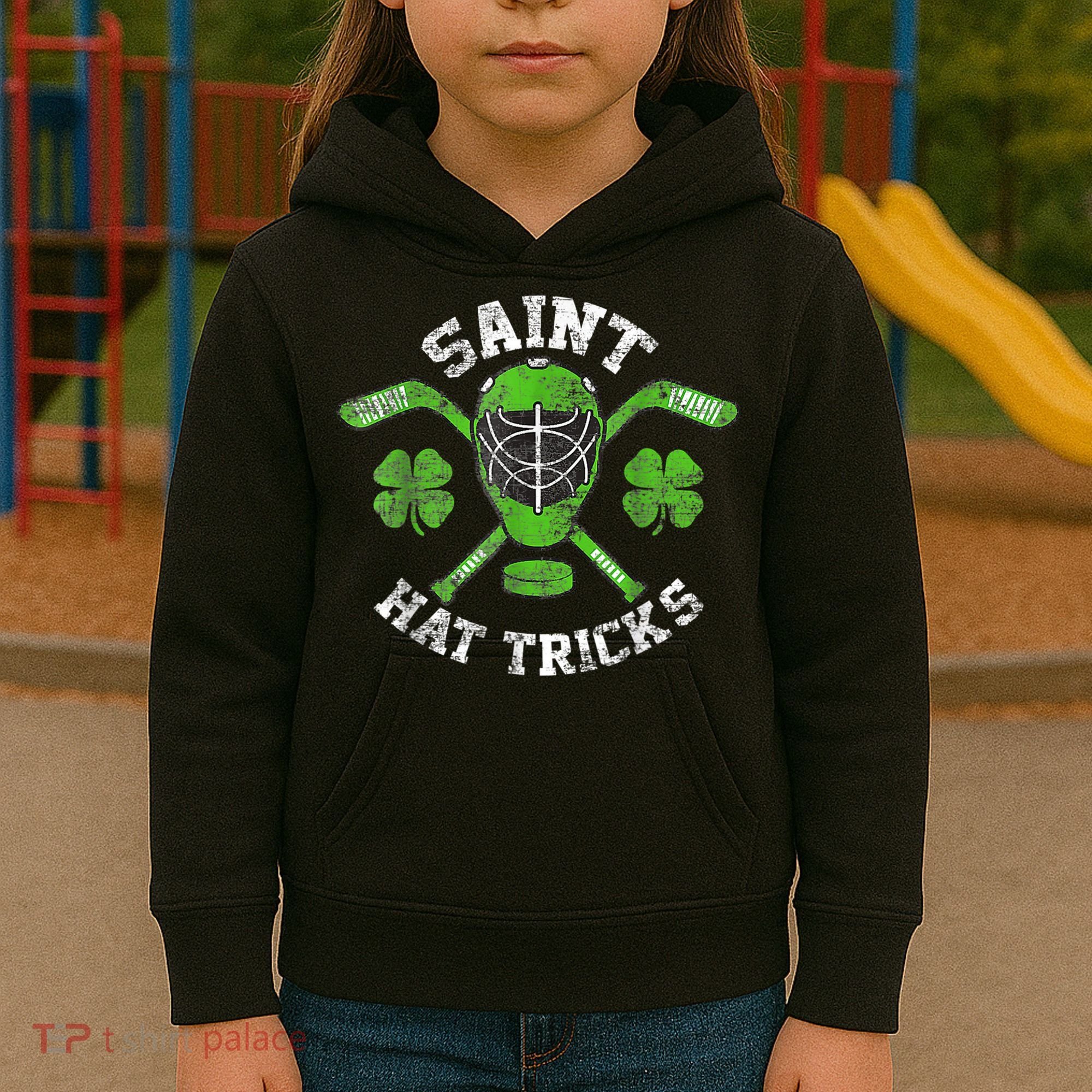 Saint Hattrick St Patrick's Day Hockey Hat Tricks Boy Kids Hoodie
