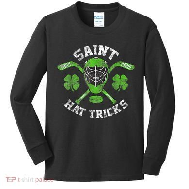 Saint Hattrick St Patrick's Day Hockey Hat Tricks Boy Kids Long Sleeve Shirt