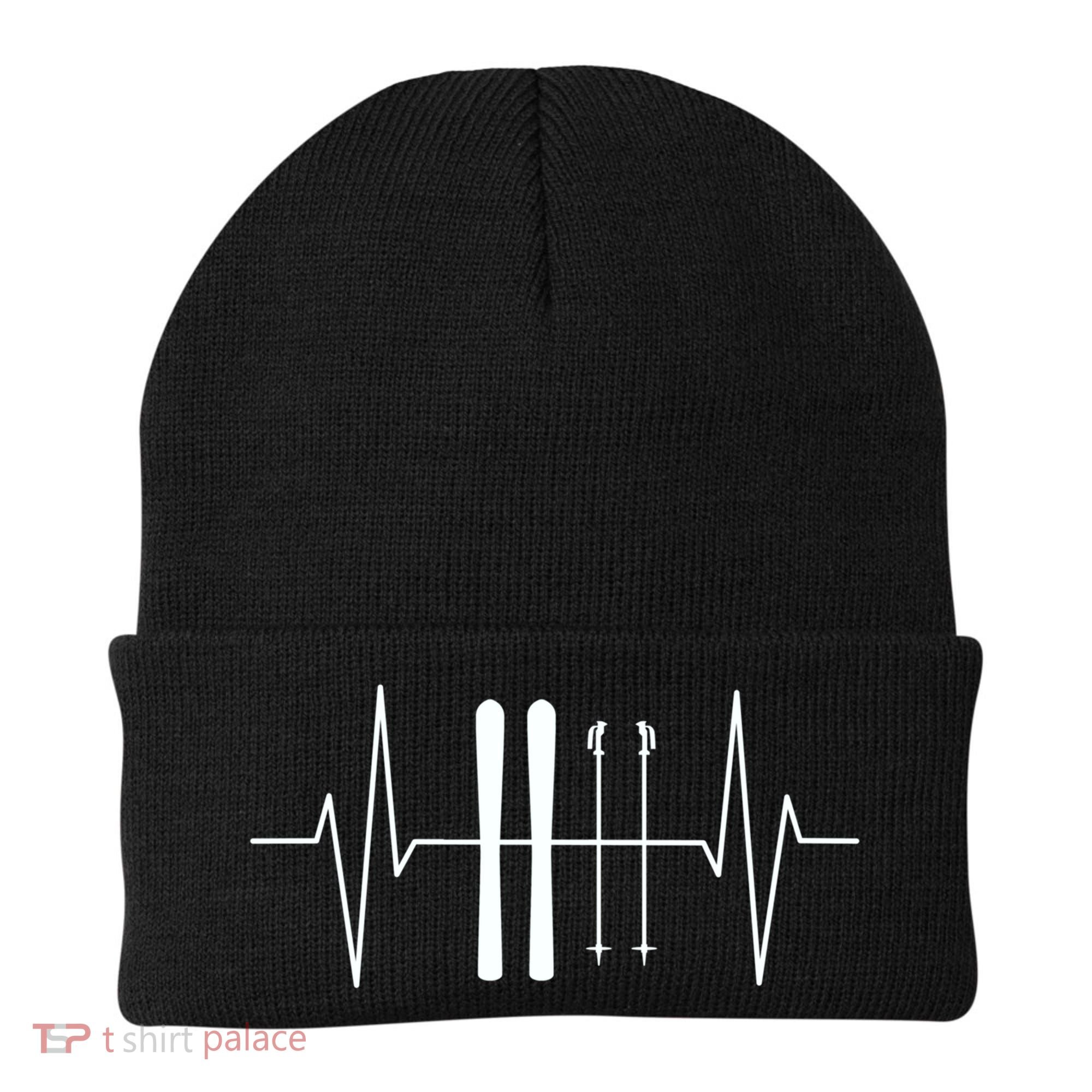 Ski Heartbeat Skier Skiing Gift For Skier Beanie