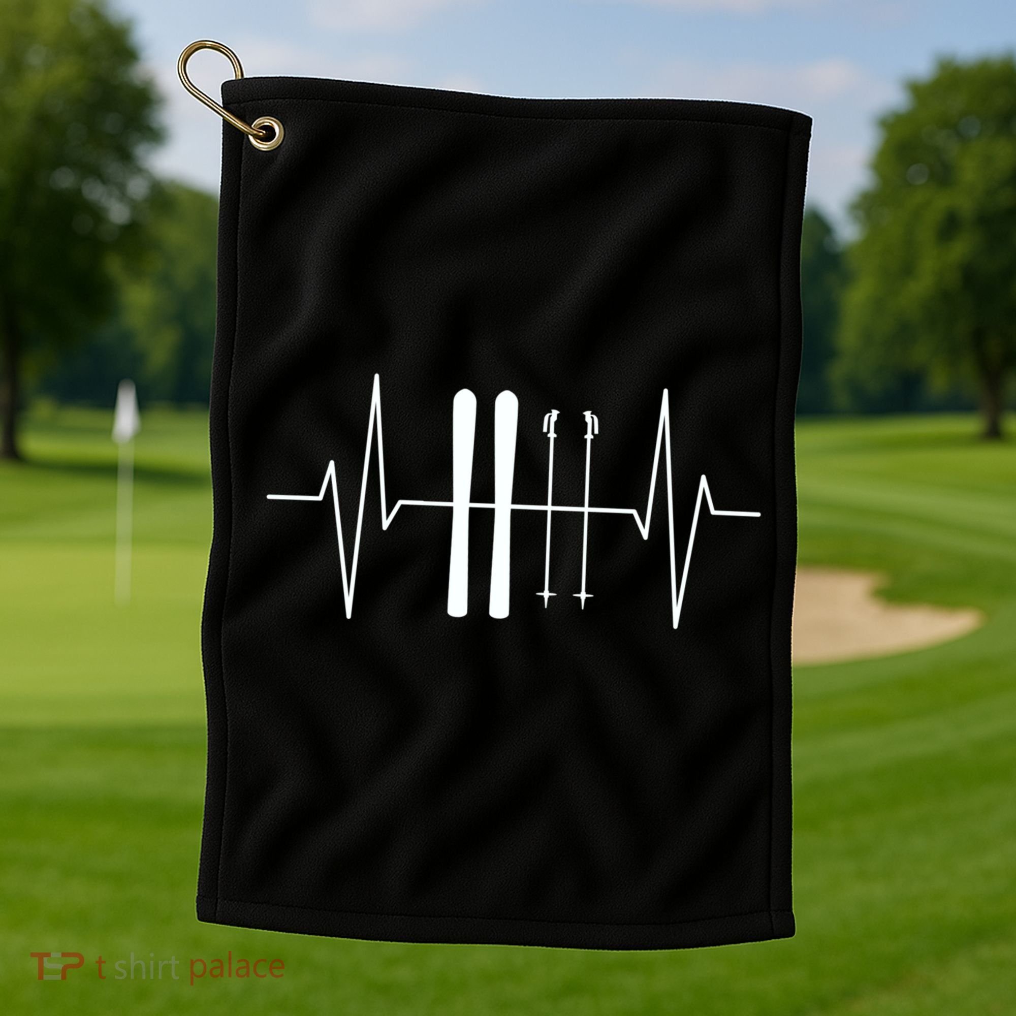 Ski Heartbeat Skier Skiing Gift For Skier Golf Towel