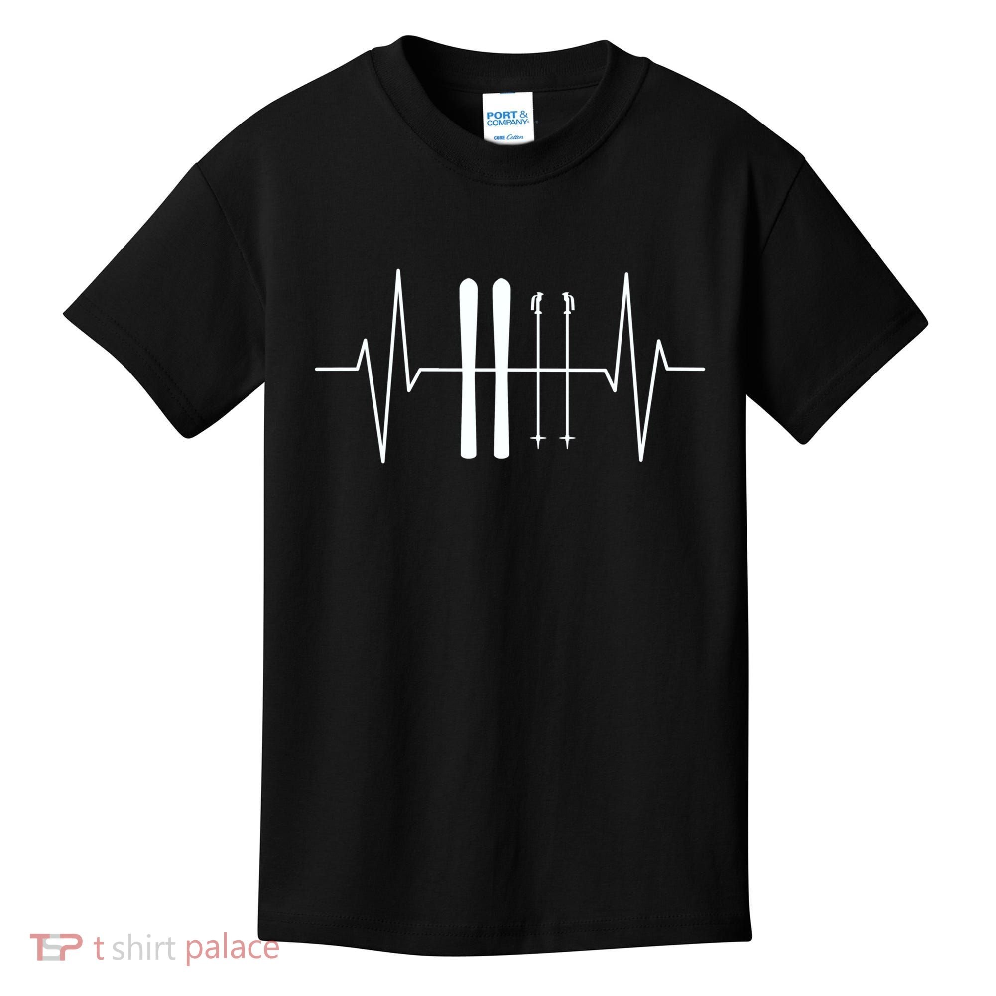 Ski Heartbeat Skier Skiing Gift For Skier Kids T-Shirt