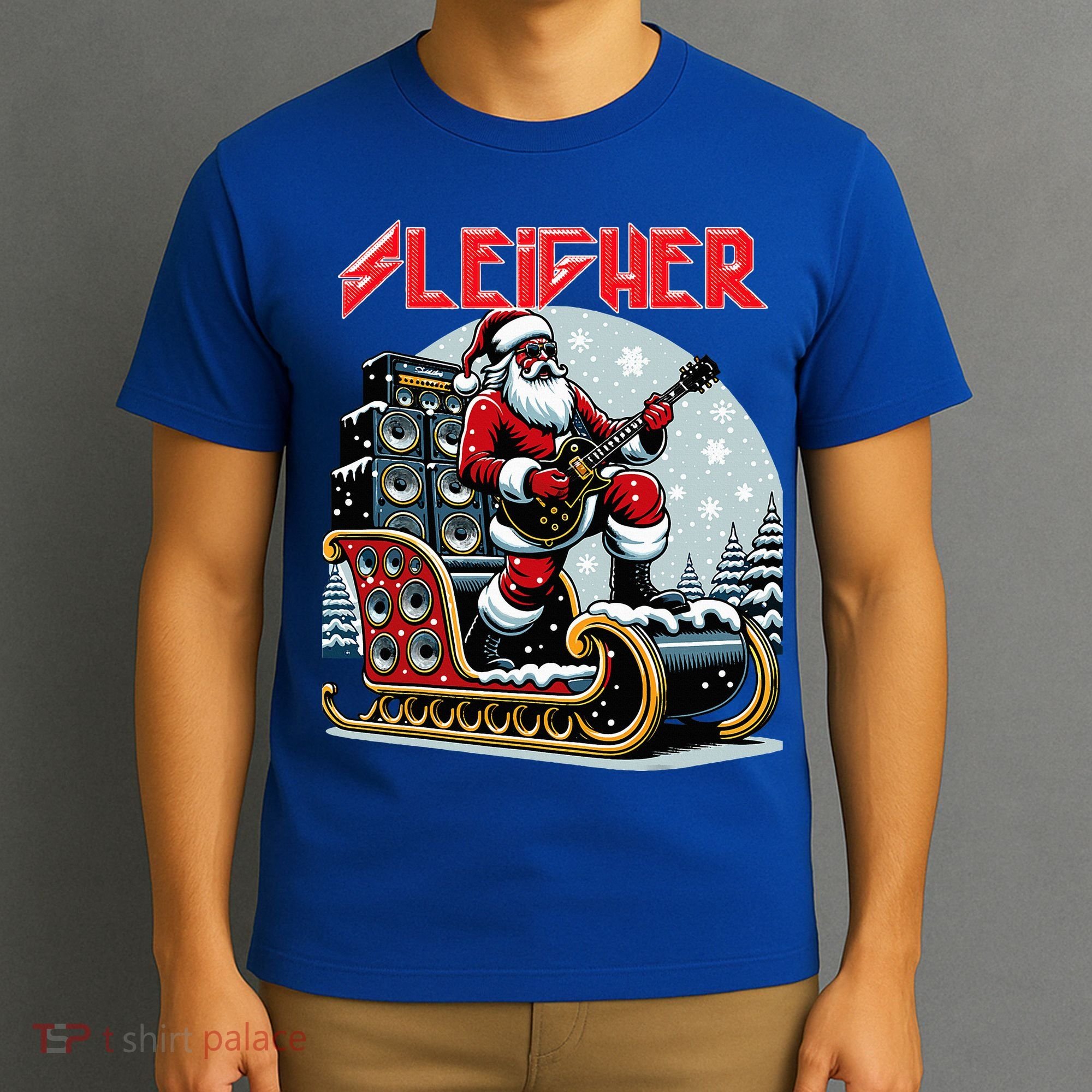 Sleigher Hail Santa Heavy Metal Christmas Rock Xmas Art  T-Shirt