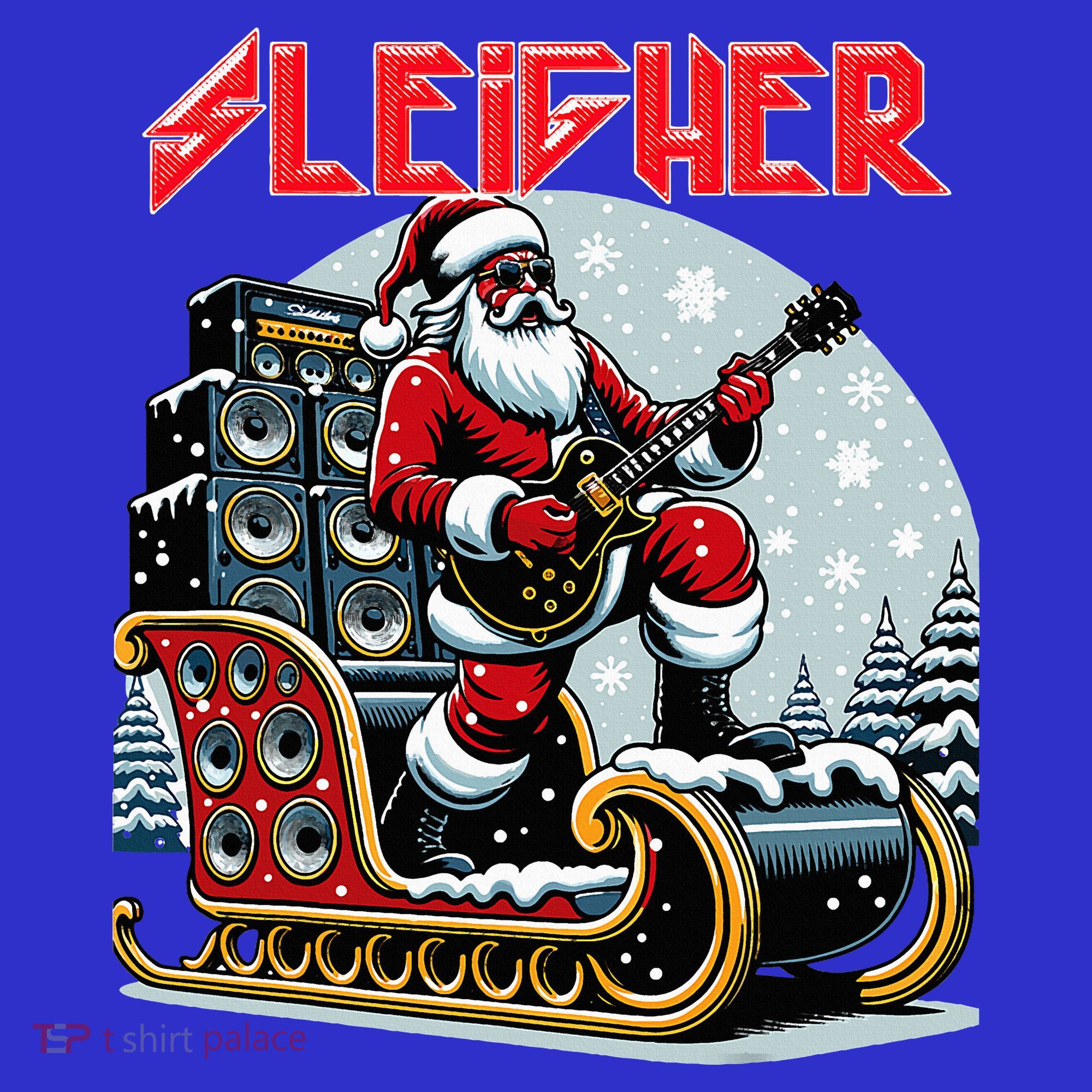 Sleigher Hail Santa Heavy Metal Christmas Rock Xmas Art  T-Shirt