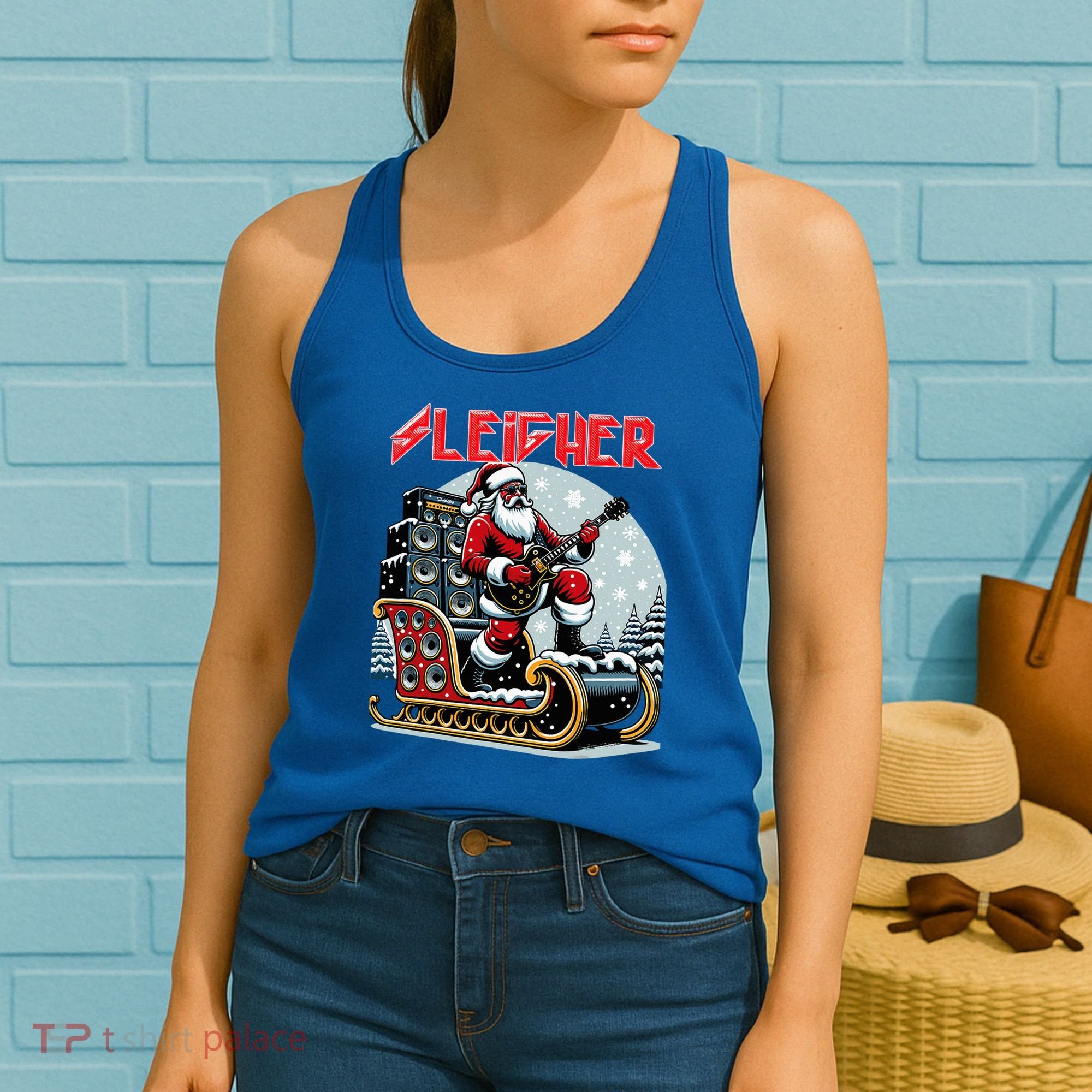 Sleigher Hail Santa Heavy Metal Christmas Rock Xmas Art  Women's Tank Top