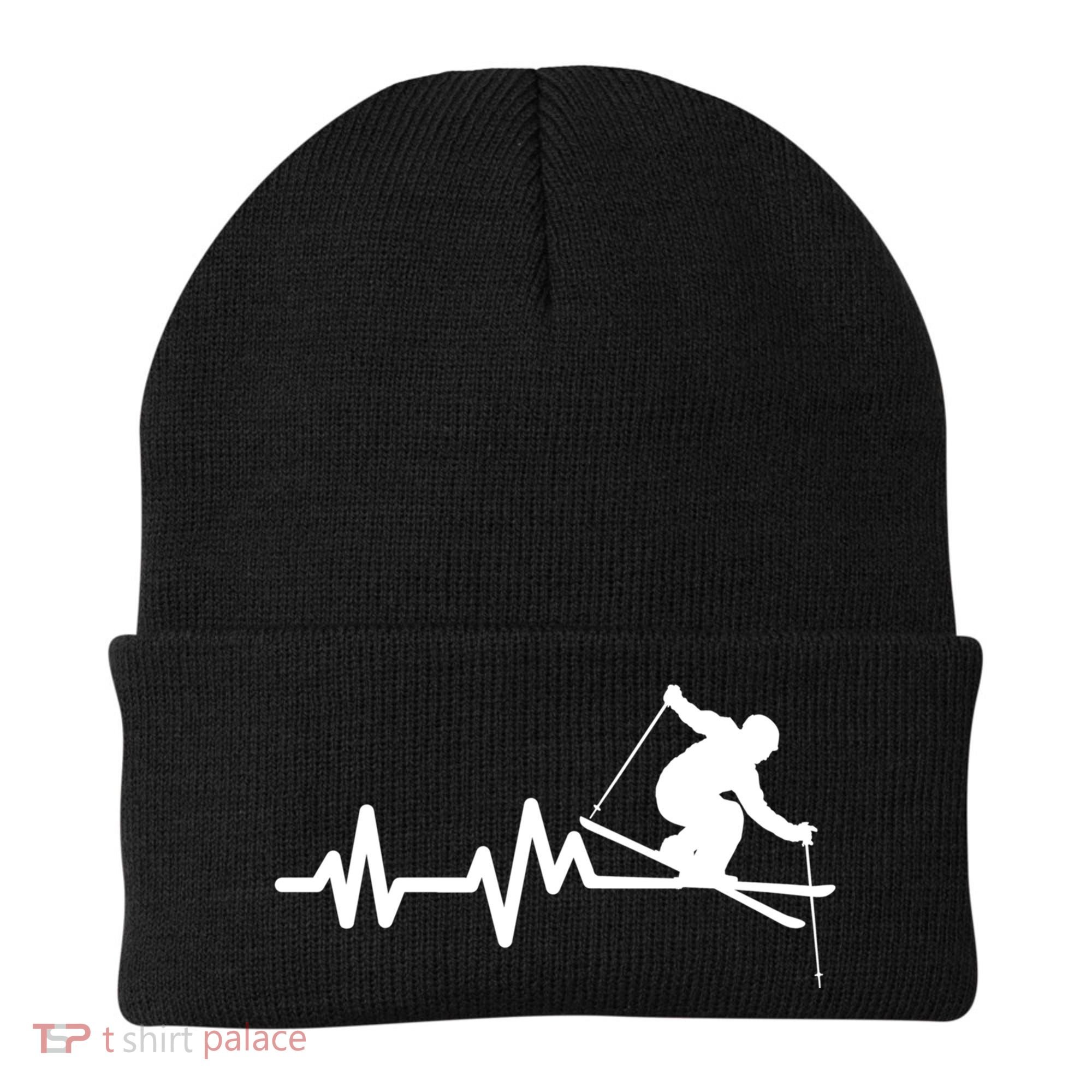 Ski Heartbeat Skiing Skier Great Gift Beanie