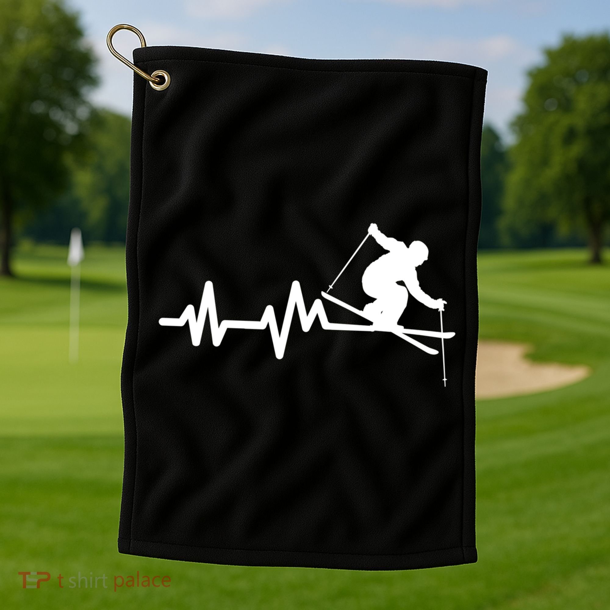 Ski Heartbeat Skiing Skier Great Gift Golf Towel