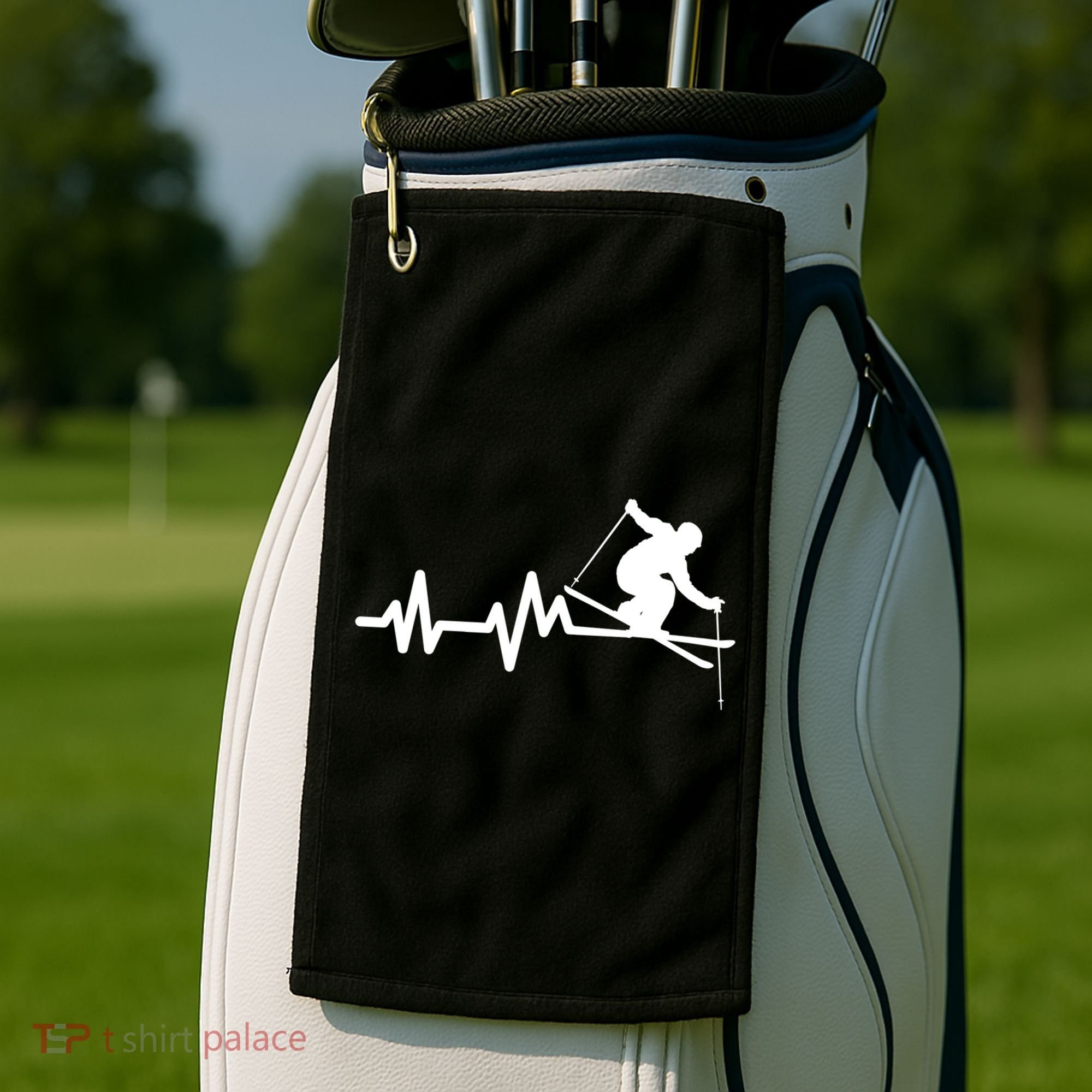 Ski Heartbeat Skiing Skier Great Gift Golf Towel