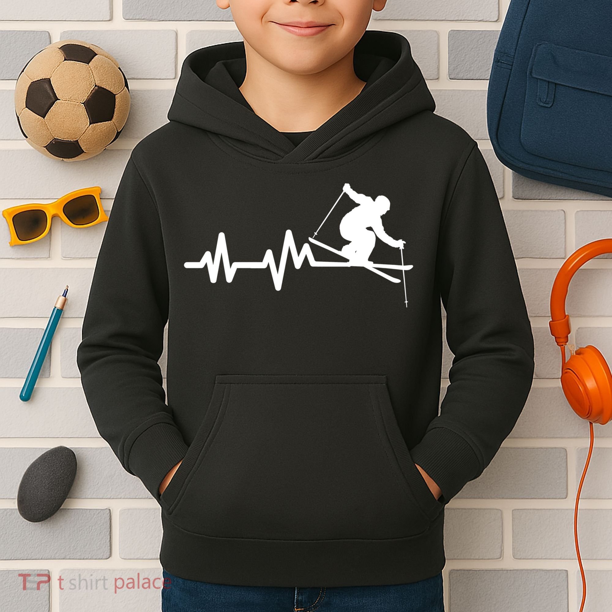 Ski Heartbeat Skiing Skier Great Gift Kids Hoodie