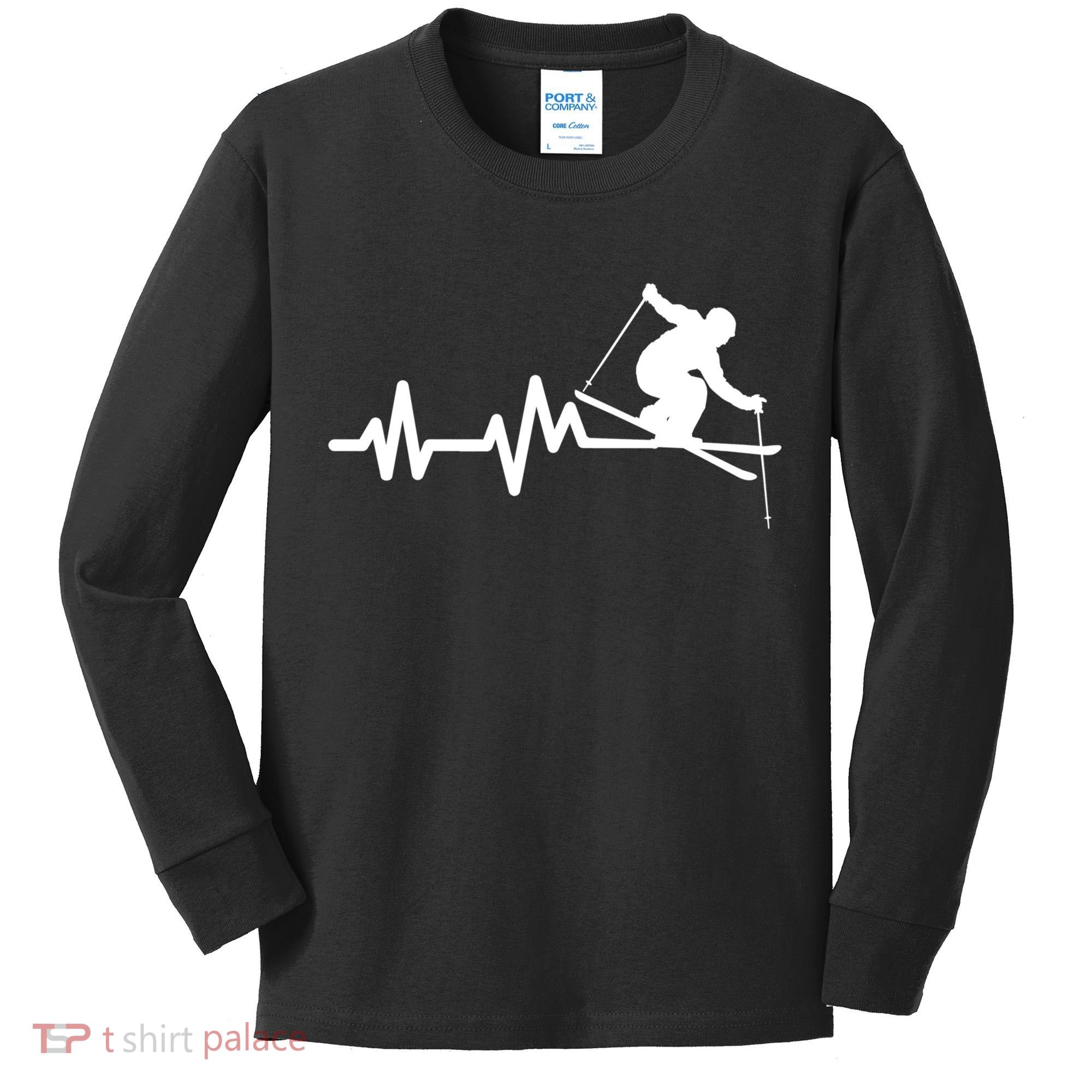 Ski Heartbeat Skiing Skier Great Gift Kids Long Sleeve Shirt