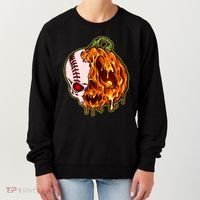 Spooky Halloween Skull Pumpkin Baseball Women's Sweatshirt thumb 0