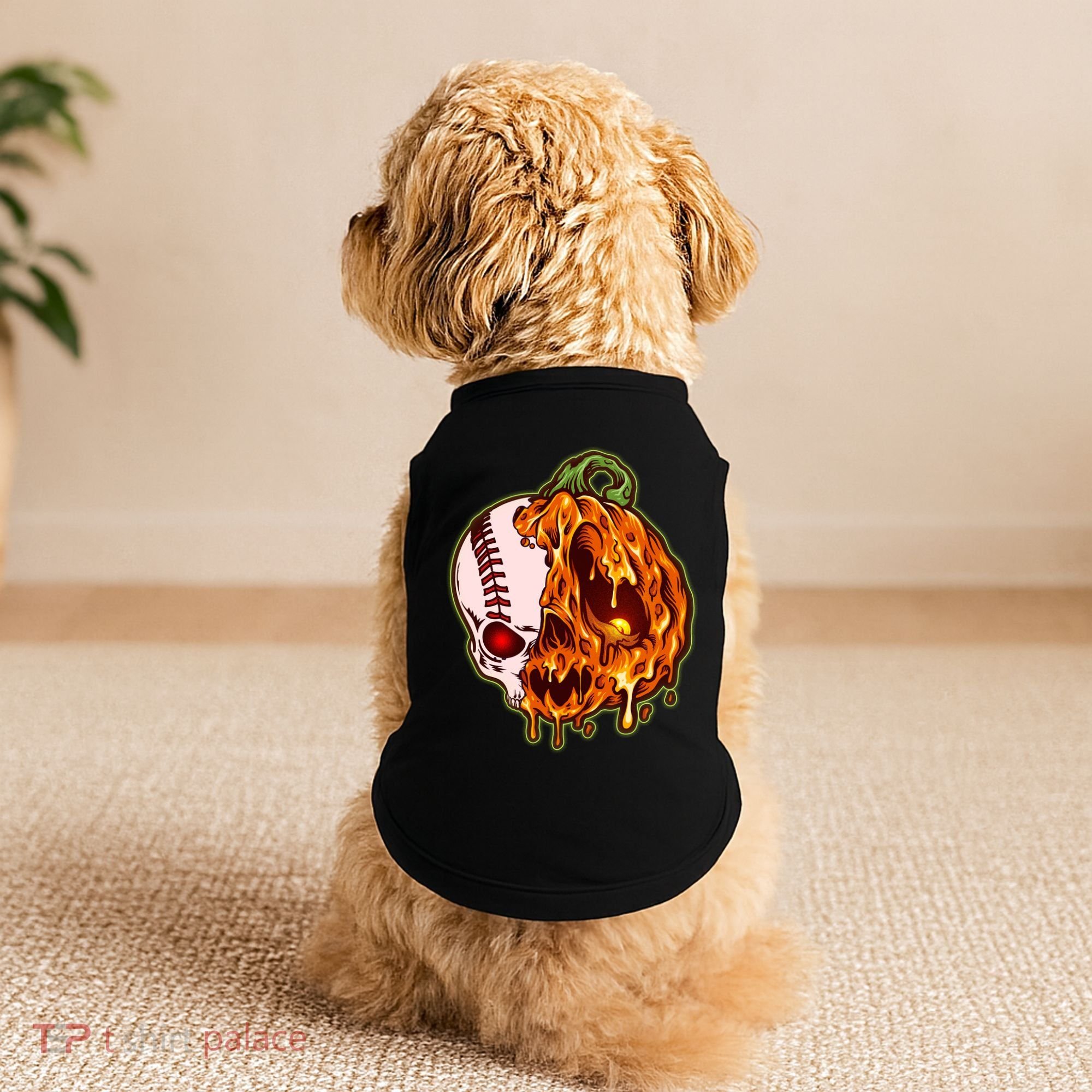 Spooky Halloween Skull Pumpkin Baseball Doggie Tank