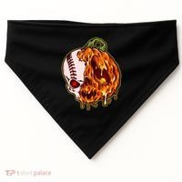 Spooky Halloween Skull Pumpkin Baseball USA-Made Doggie Bandana thumb 0