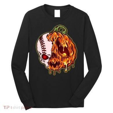 Spooky Halloween Skull Pumpkin Baseball Long Sleeve Shirt