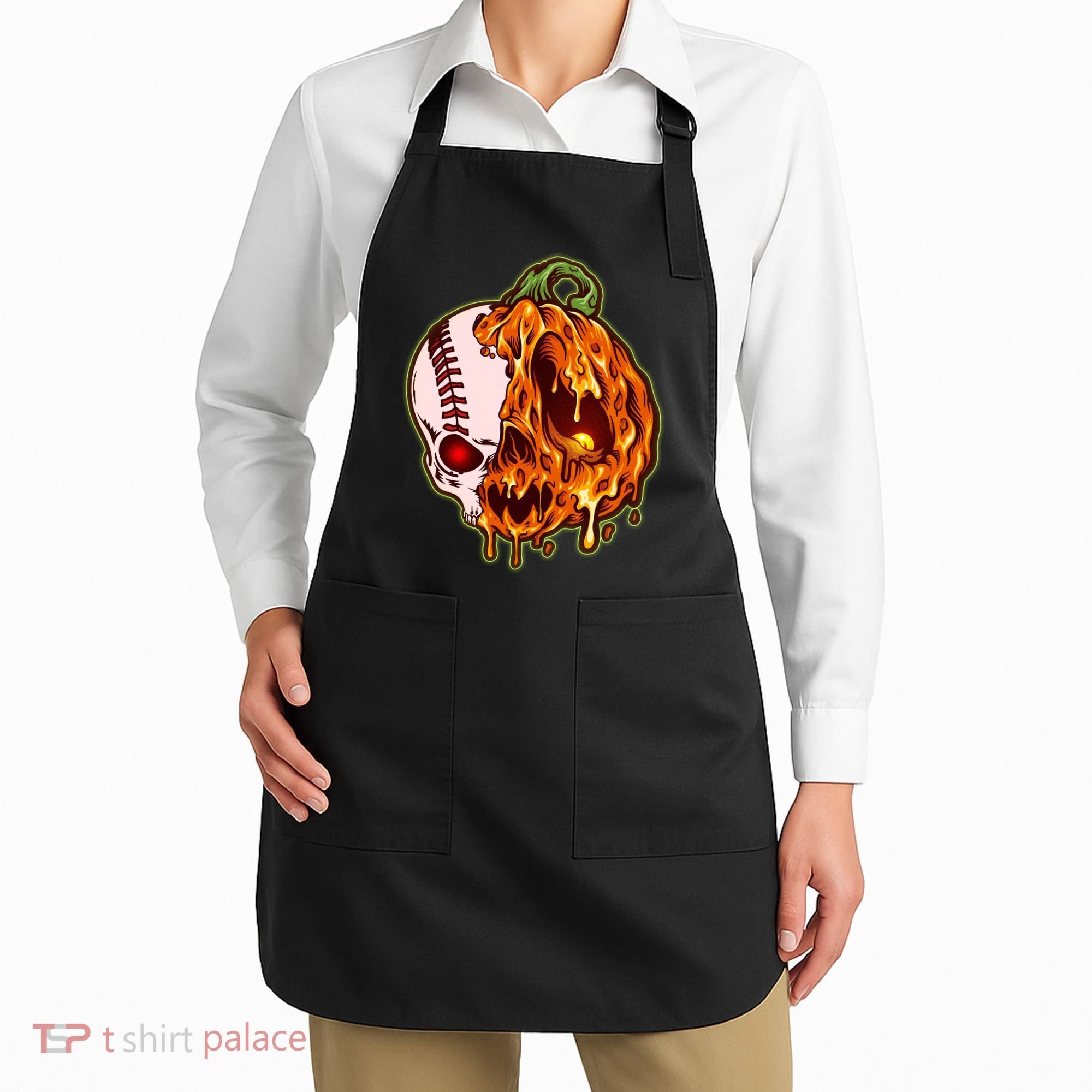 Spooky Halloween Skull Pumpkin Baseball Apron