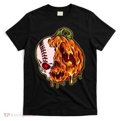 Spooky Halloween Skull Pumpkin Baseball T-Shirt