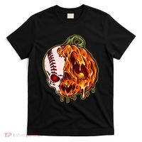Spooky Halloween Skull Pumpkin Baseball T-Shirt thumb 0