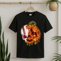 Spooky Halloween Skull Pumpkin Baseball T-Shirt thumb 2