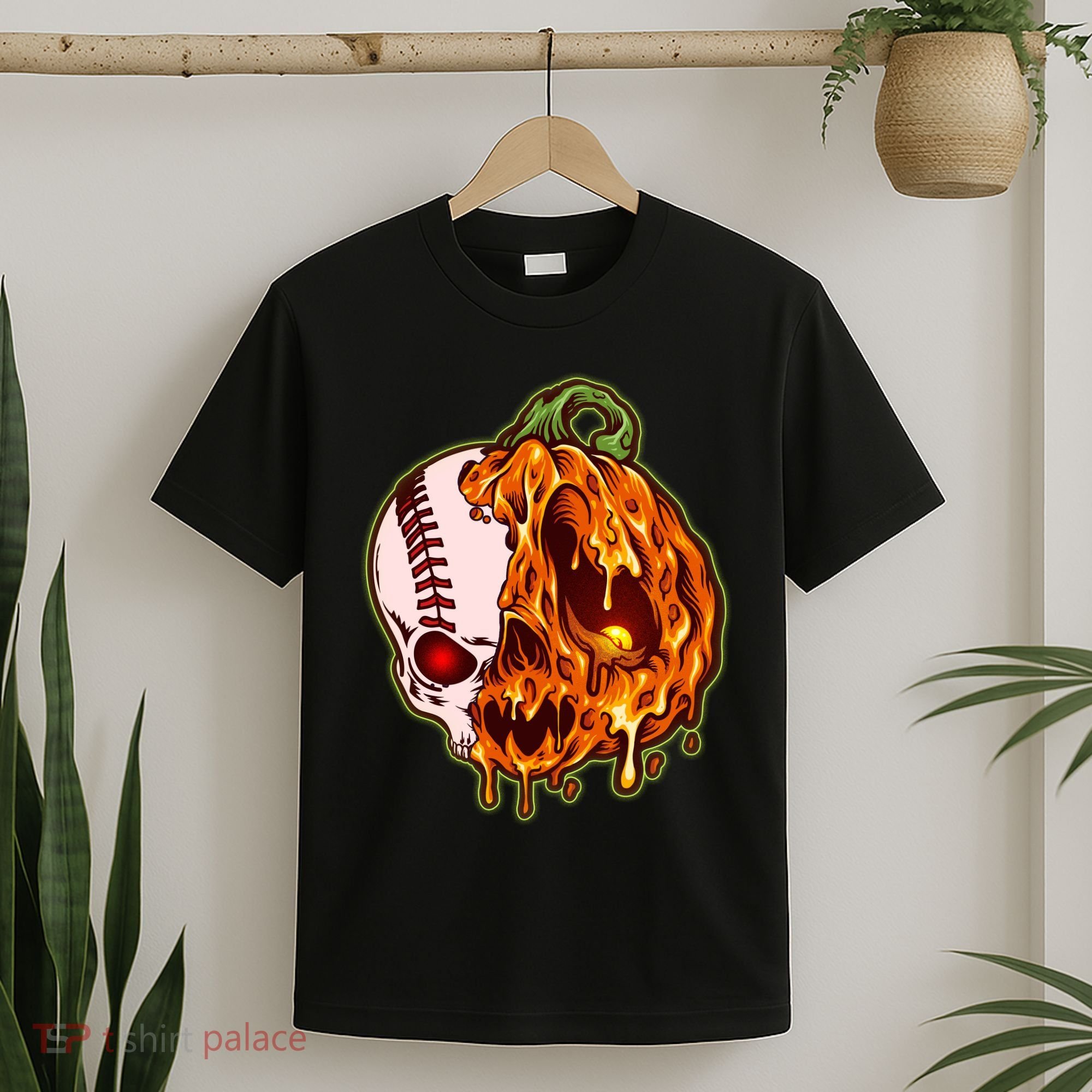 Spooky Halloween Skull Pumpkin Baseball T-Shirt