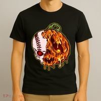 Spooky Halloween Skull Pumpkin Baseball T-Shirt thumb 3