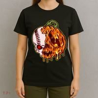 Spooky Halloween Skull Pumpkin Baseball T-Shirt thumb 4