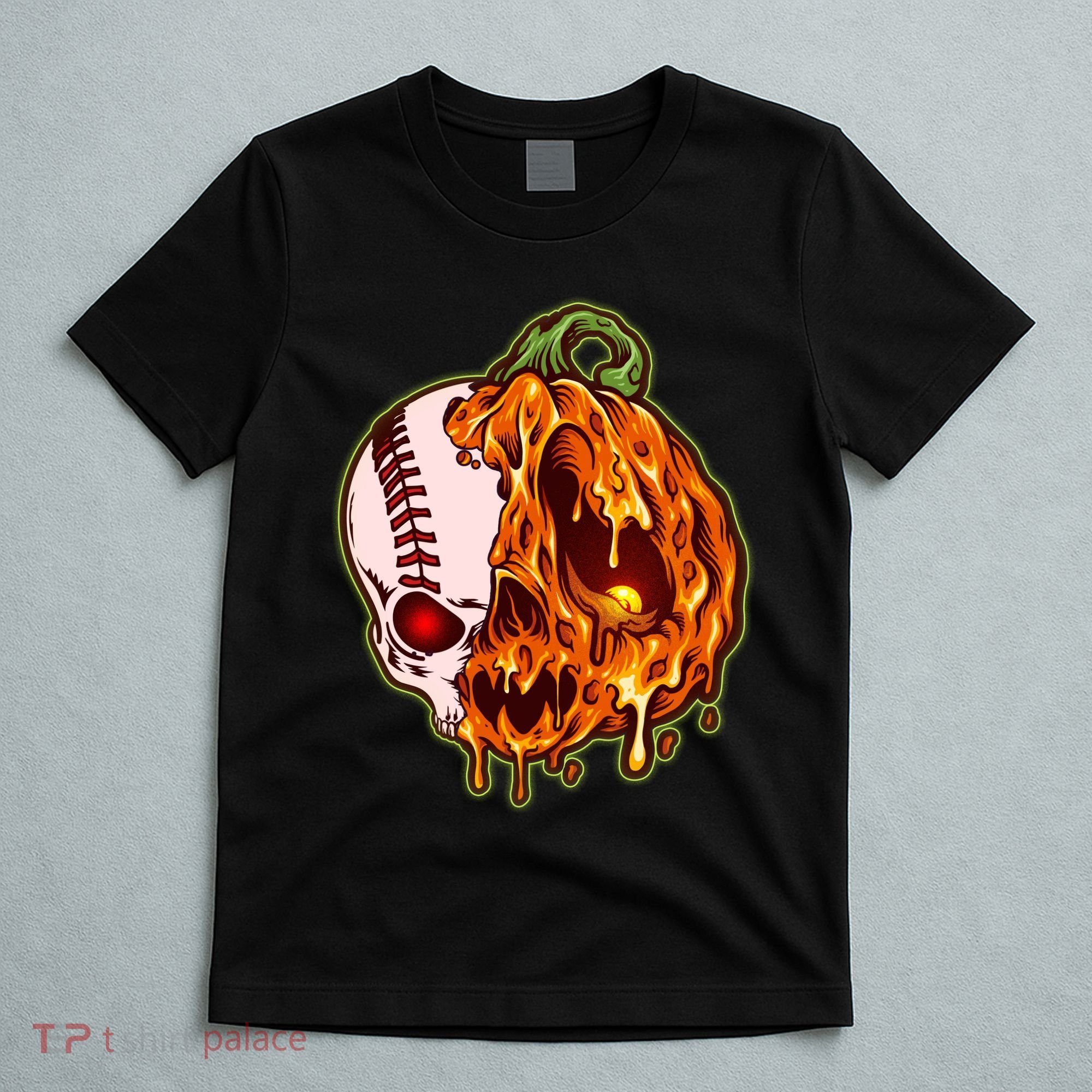 Spooky Halloween Skull Pumpkin Baseball T-Shirt