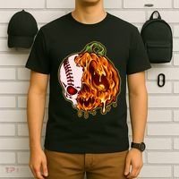 Spooky Halloween Skull Pumpkin Baseball T-Shirt thumb 6