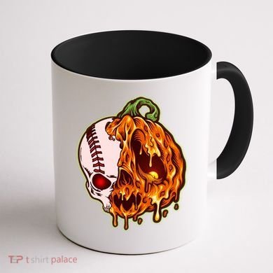Spooky Halloween Skull Pumpkin Baseball Coffee Mug back