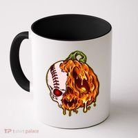 Spooky Halloween Skull Pumpkin Baseball Coffee Mug thumb 0