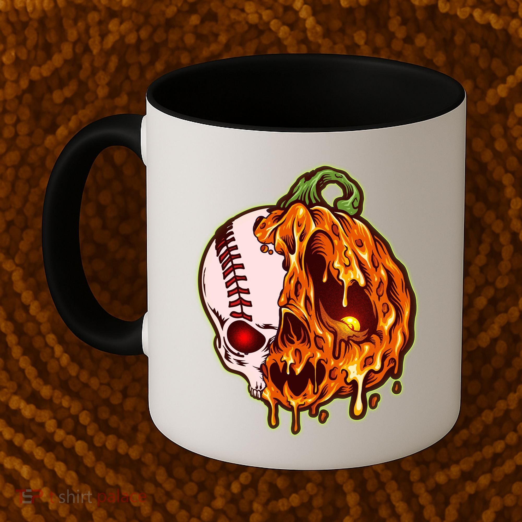 Spooky Halloween Skull Pumpkin Baseball Coffee Mug