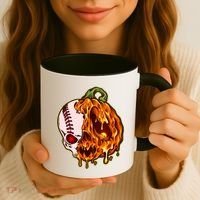 Spooky Halloween Skull Pumpkin Baseball Coffee Mug thumb 3