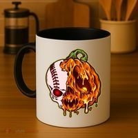 Spooky Halloween Skull Pumpkin Baseball Coffee Mug thumb 4