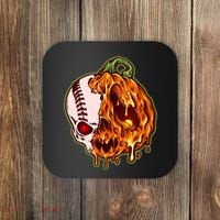 Spooky Halloween Skull Pumpkin Baseball Coaster thumb 0