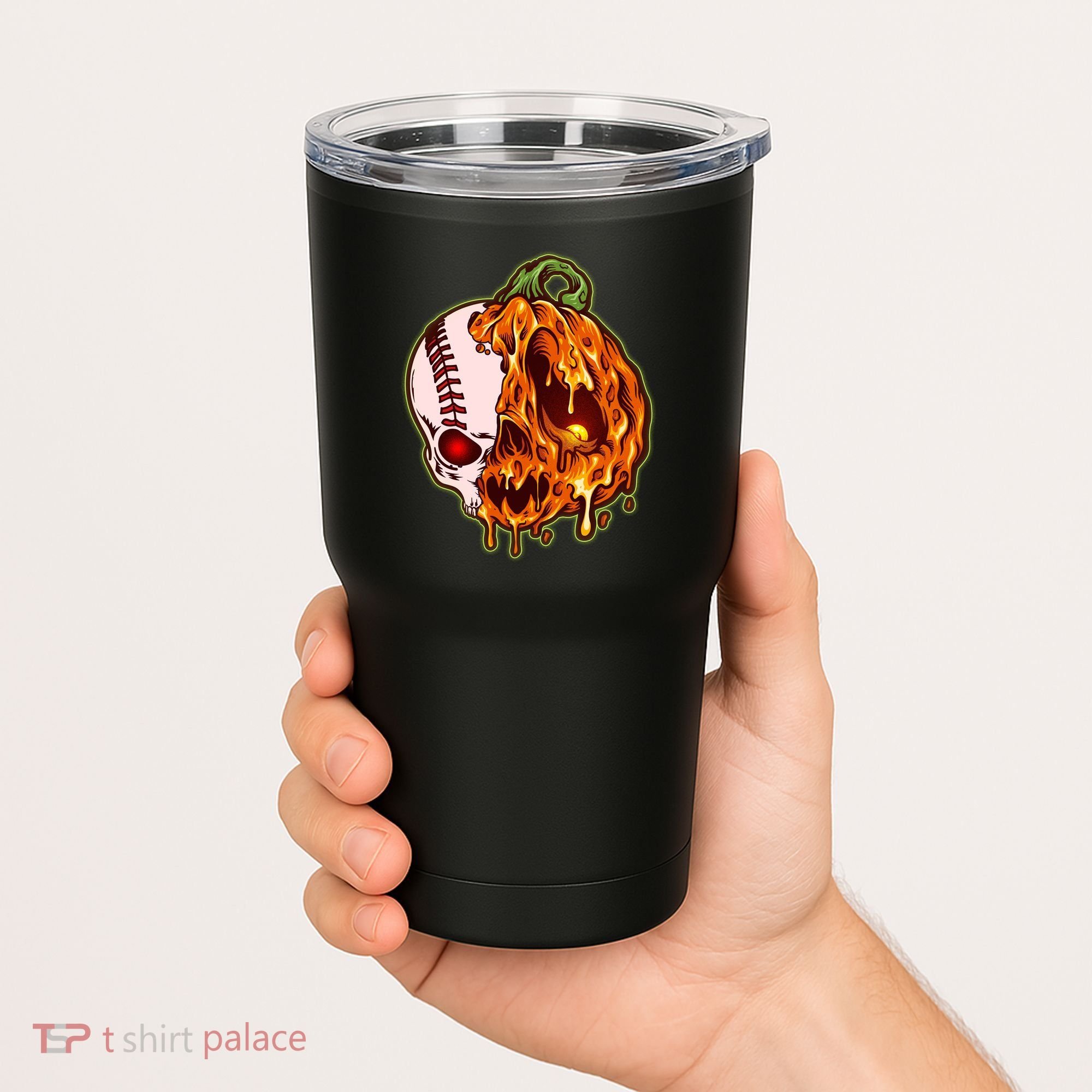 Spooky Halloween Skull Pumpkin Baseball Tumbler