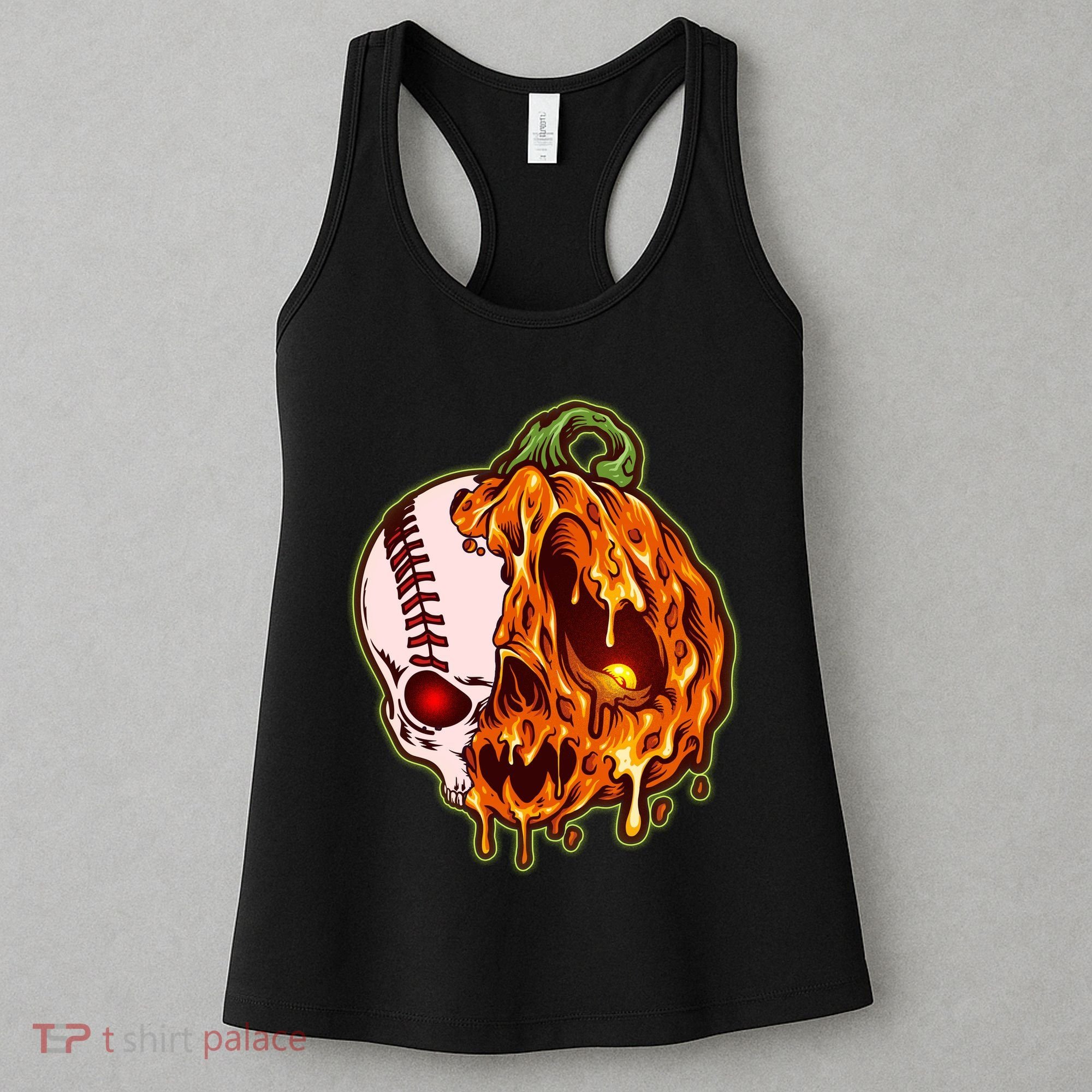 Spooky Halloween Skull Pumpkin Baseball Women's Tank Top