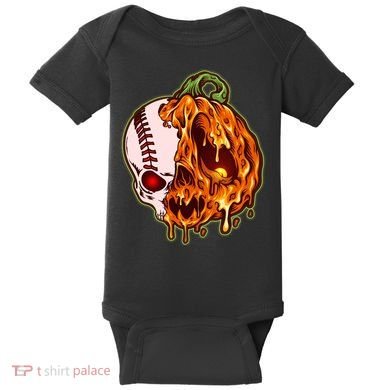 Spooky Halloween Skull Pumpkin Baseball Baby Bodysuit