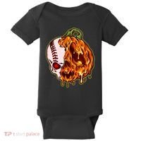 Spooky Halloween Skull Pumpkin Baseball Baby Bodysuit thumb 0