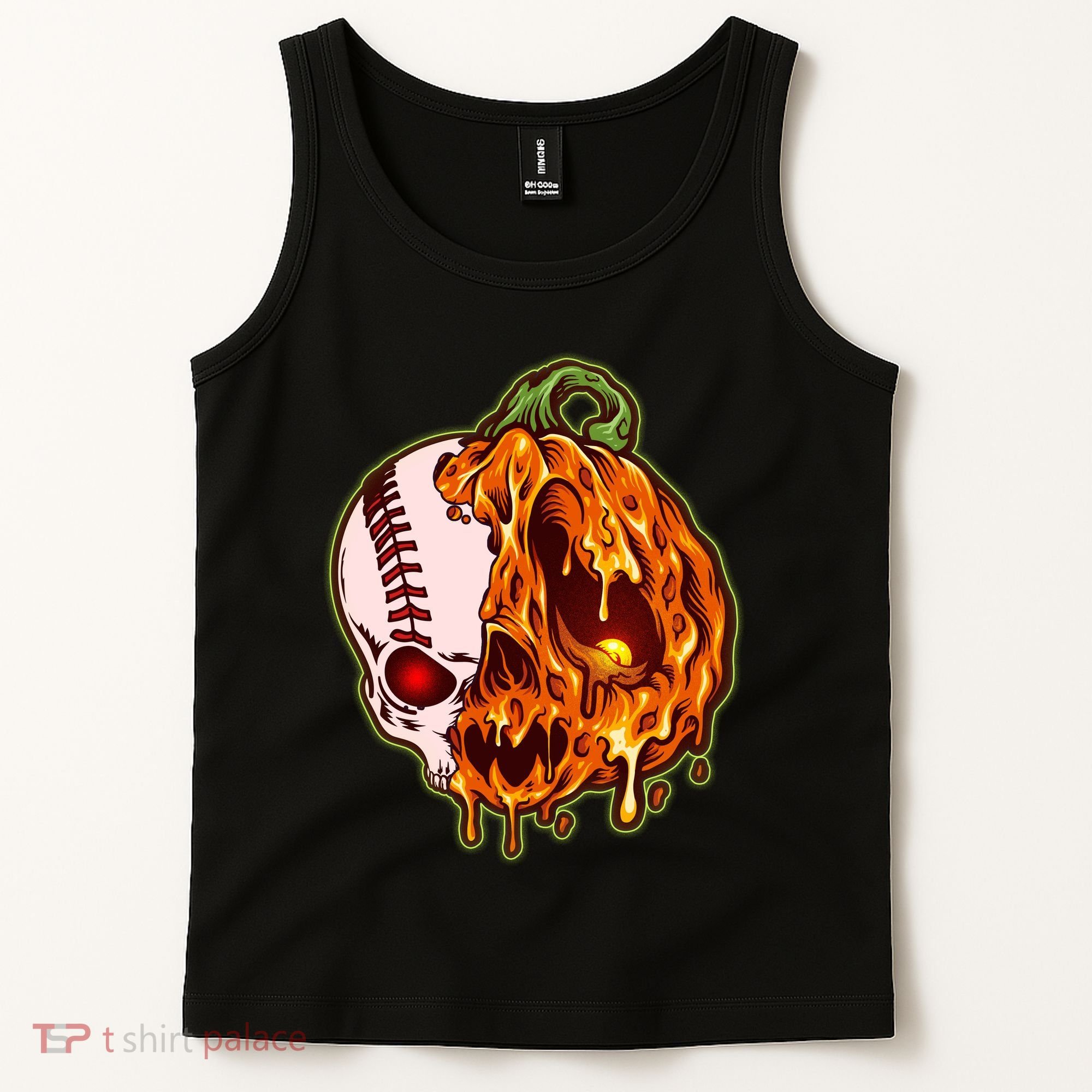 Spooky Halloween Skull Pumpkin Baseball Tank Top