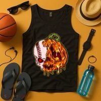 Spooky Halloween Skull Pumpkin Baseball Tank Top thumb 4